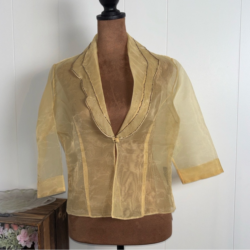 Vintage‎ 22BC Brown/Tan Sheer Blouse Embroidered Front Size 10 NWT Rare Classy